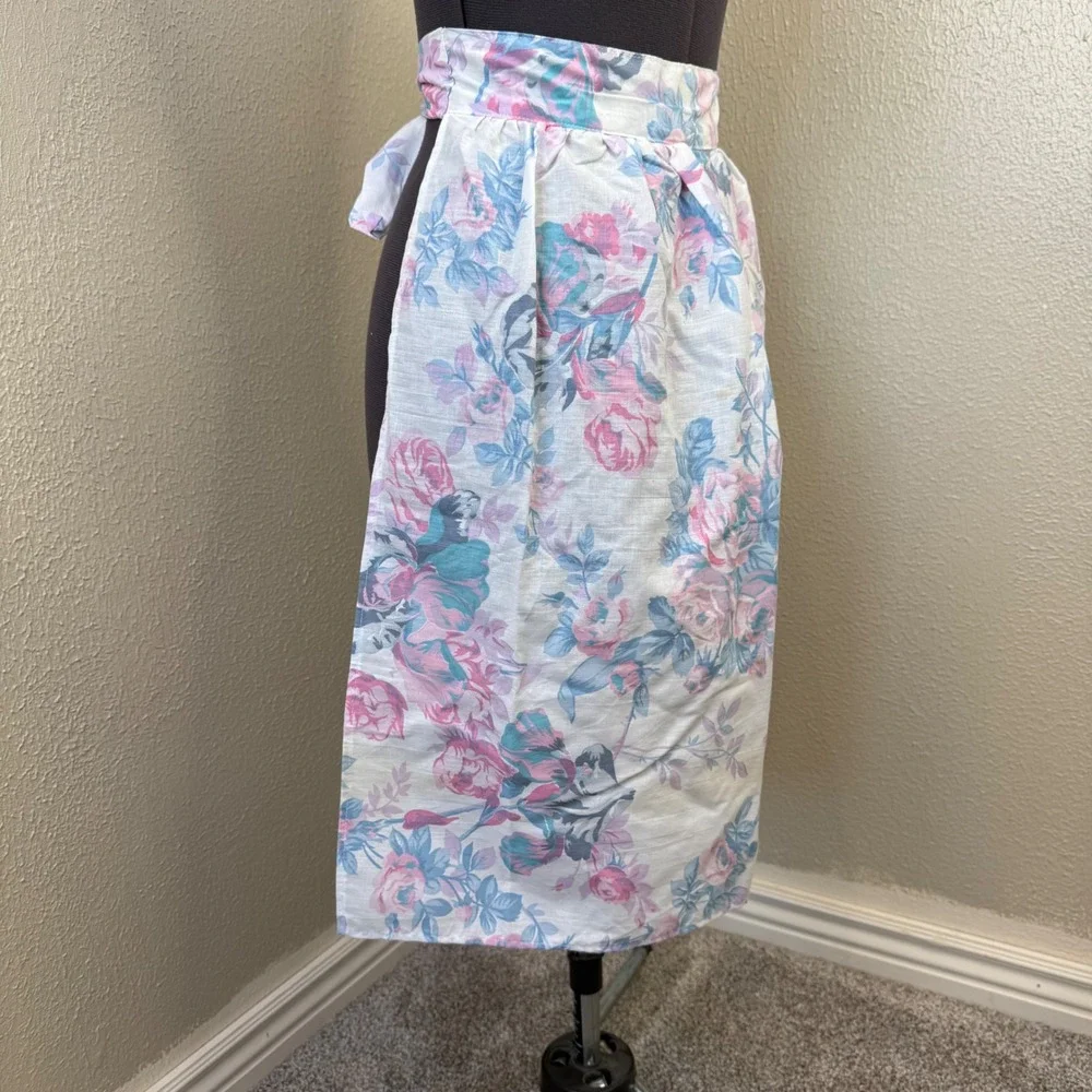 Vintage Floral Rose Half Apron Pink‎ Blue Cottagecore Farmhouse Kitchen Decor